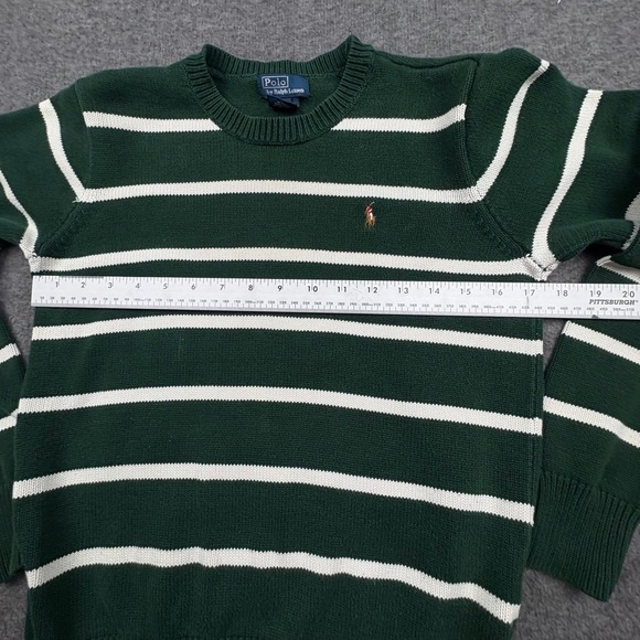 Polo by Ralph Lauren Boys Lg. Green Striped Cotton Sweater Flesh Pony Mini Prep - Picture 6 of 9